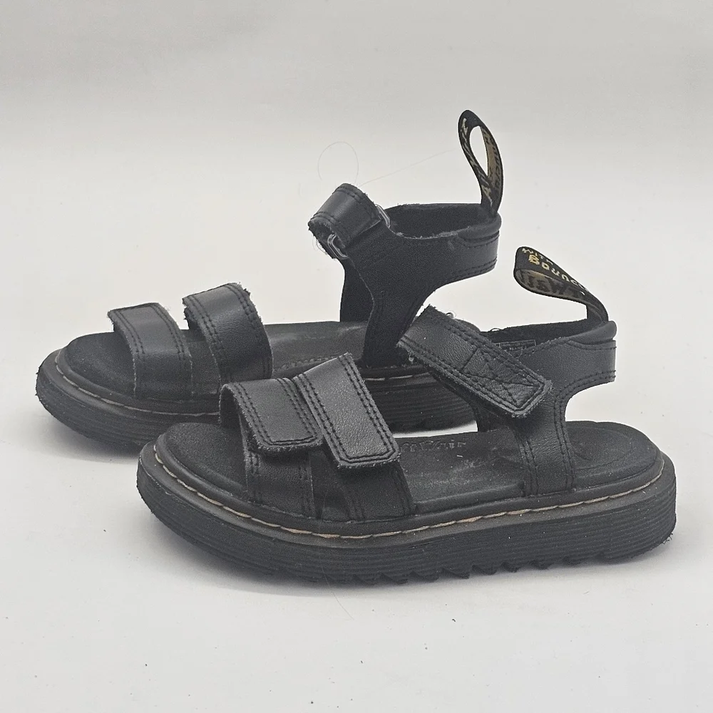 Dr. Martens Klaire Junior Leather Strap Sandals Black Kids 11 – Hook And Loop
